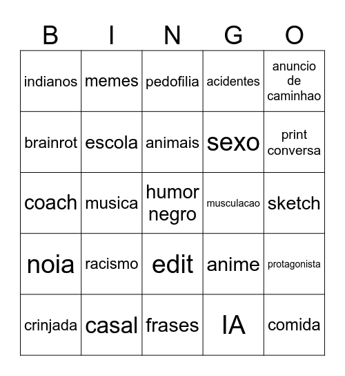 instagram Bingo Card