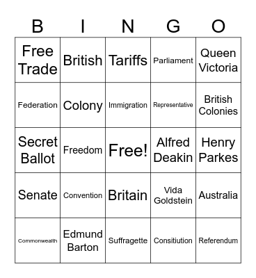 Federation Bingo Card
