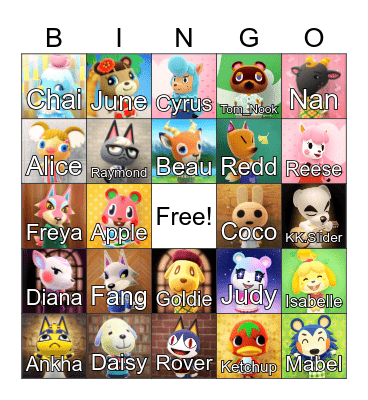 Animal Crossing Bingo Card