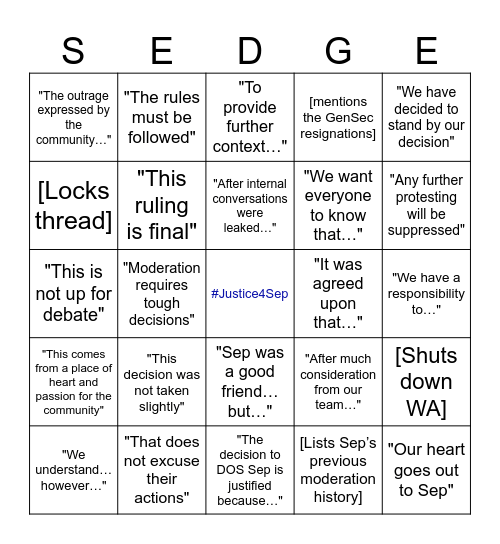 Moderation Response Bingo Card Bingo Card