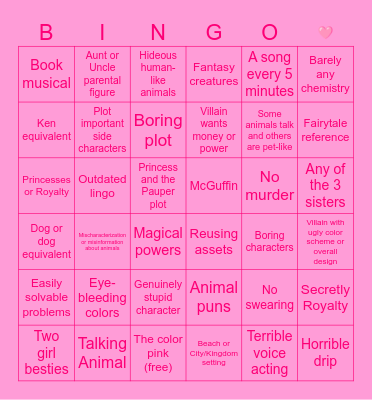 Animated Barbie Movie Bingo Card