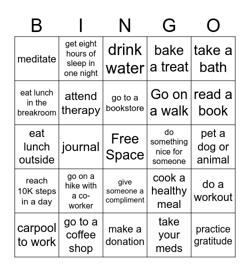 Wellness Bingo Card