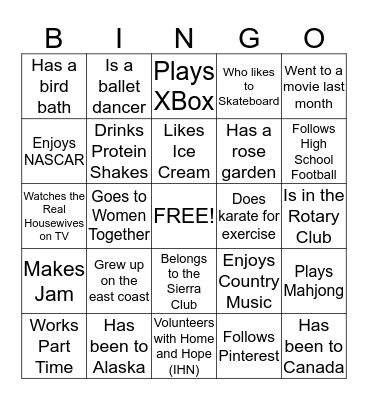 Deacon Bingo Card