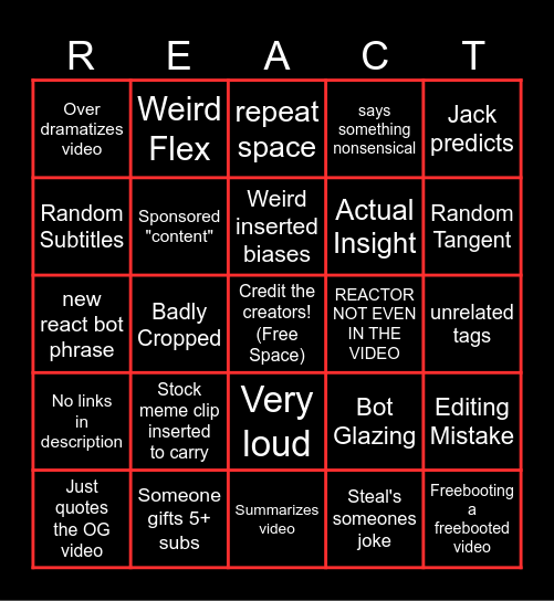 Bad Reactor Bingo home game Bingo Card