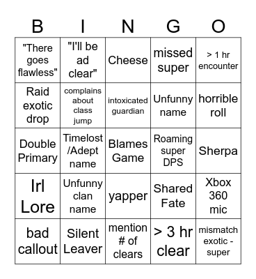 LFG Bingo Card