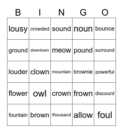 Two Syllable Words Bingo Card