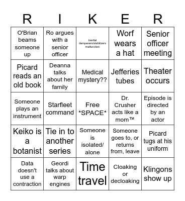 Star Trek: The Next Generation Bingo Card
