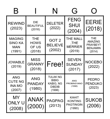 FILIPINO MOVIE BINGO Card