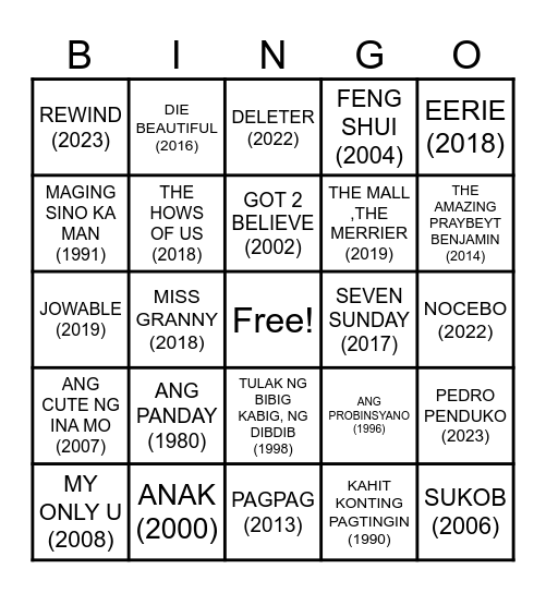 FILIPINO MOVIE BINGO Card