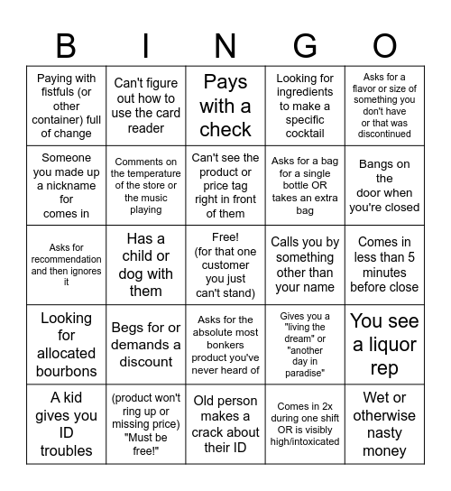 LIQUOR STORE BINGO Card