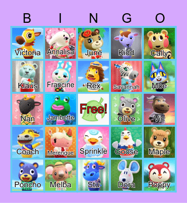 Animal Crossing Bingo Card