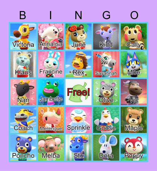 Animal Crossing Bingo Card
