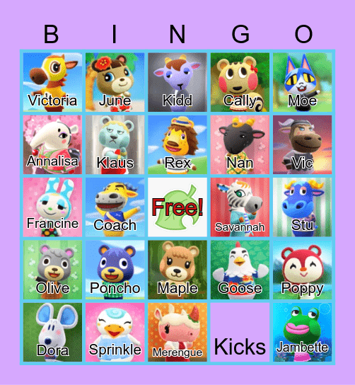 Animal Crossing Bingo Card