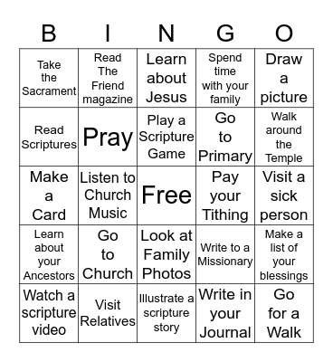 The Sabbath Day Bingo Card
