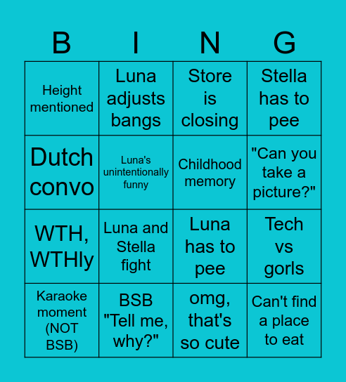 Stella n Luna's Adventures Bingo Card