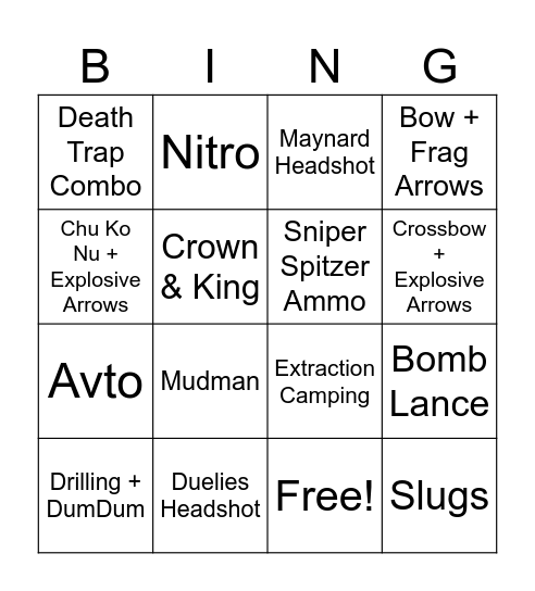 Annoying Hunt Bingo Card
