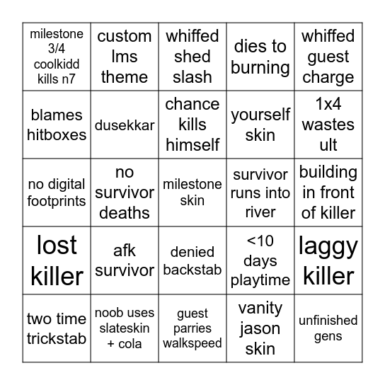 forsaken bingo Card