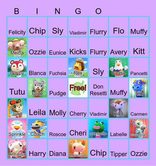 Animal Crossing Bingo Card