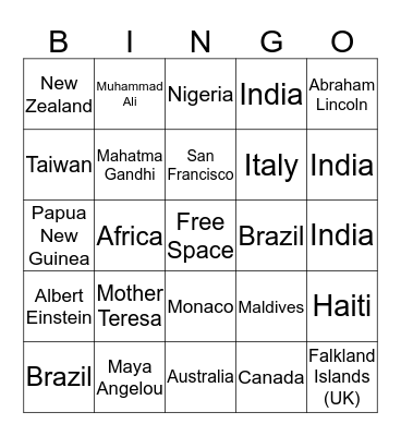 Bingo  Bingo Card