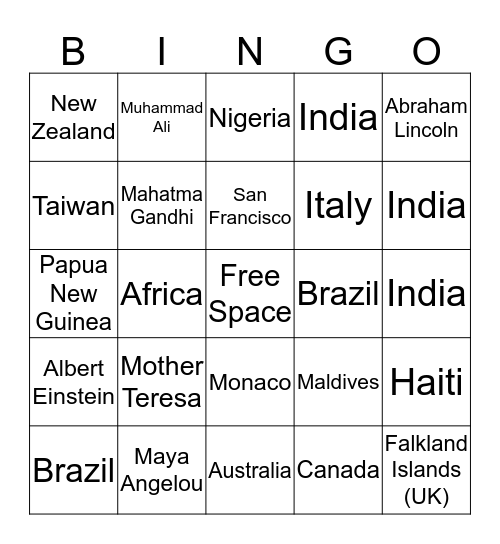 Bingo  Bingo Card