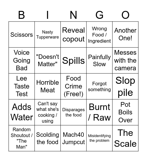 Kay's Cooking Bingo Card