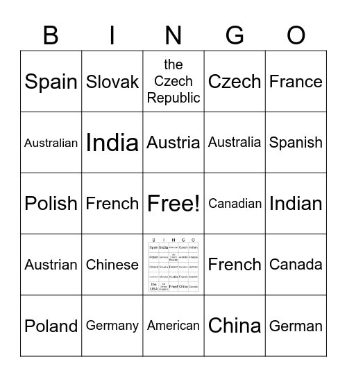 Countries and nationalities Bingo Card