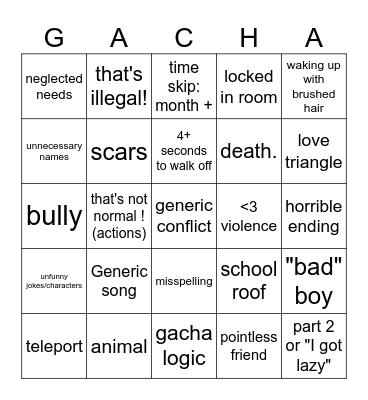 gacha life Bingo Card