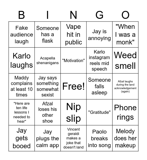 Class Day 2025 Bingo Card