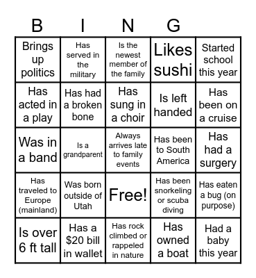 FAMILY BINGO Card