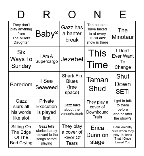 DRONES SHOWZ Bingo Card