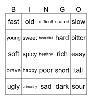 BINGO-ADJECTIVES Bingo Card