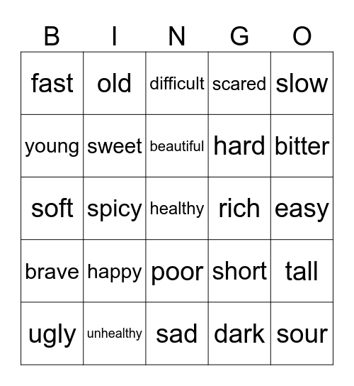 BINGO-ADJECTIVES Bingo Card