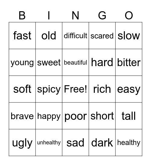 BINGO-ADJECTIVES Bingo Card