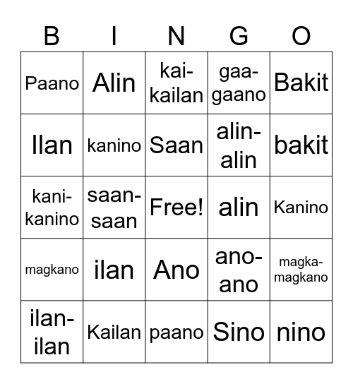 Aralin 2 BINGO Card