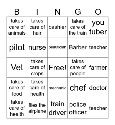 jobs/Occupation Bingo Card