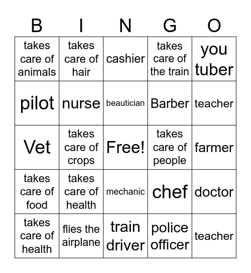 jobs/Occupation Bingo Card