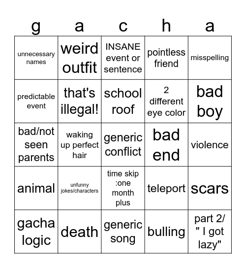 gacha glmm Bingo Card