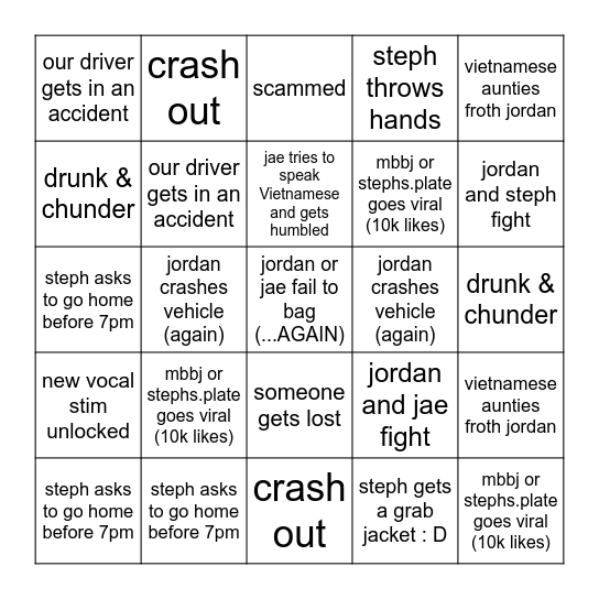 Vietnam Virgins Bingo Card