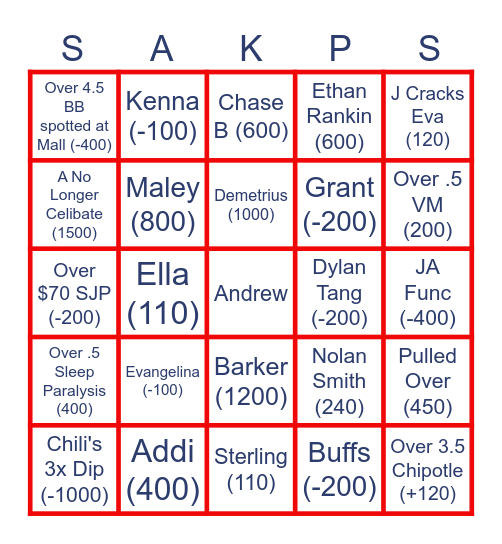 Montgomery Country Orgy Fest Bingo Card