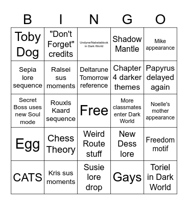 DELTARUNE Chapter 3 & 4 Bingo Card