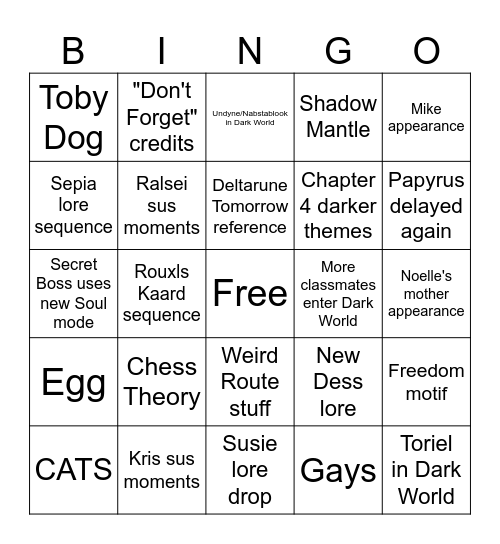 DELTARUNE Chapter 3 & 4 Bingo Card