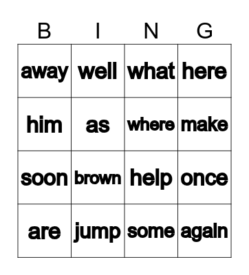Sight Words Bingo Card