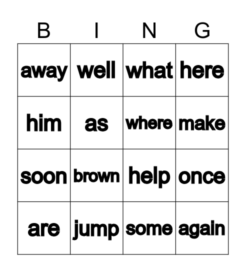 Sight Words Bingo Card