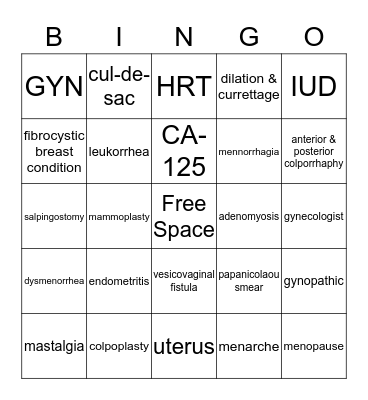 Female Reproductive System Bingo Card