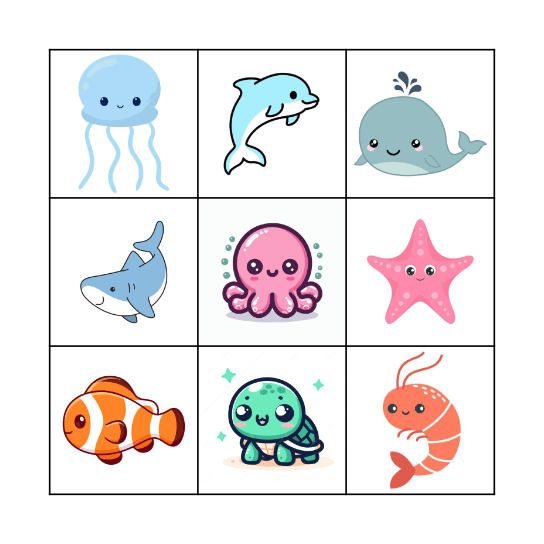 Sea Animals Bingo Card