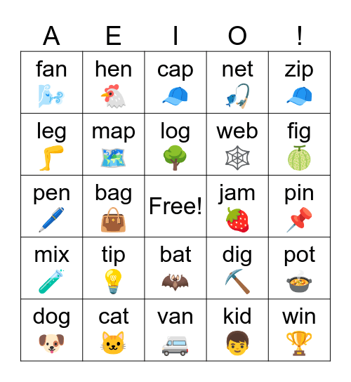 Short A, I, E, O Bingo Card