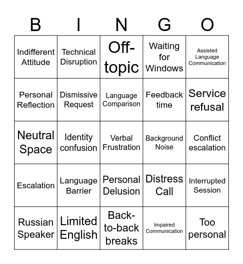 interpreters Bingo Card