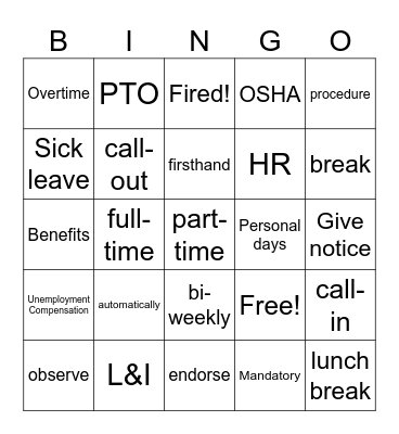 UNIT 4: ON THE JOB Bingo Card