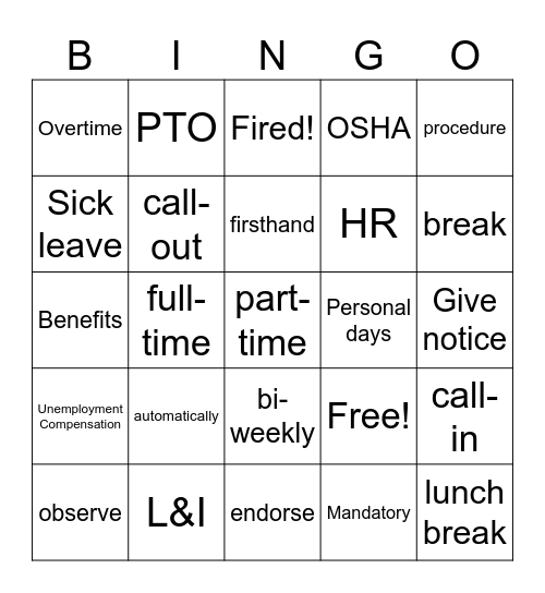 UNIT 4: ON THE JOB Bingo Card