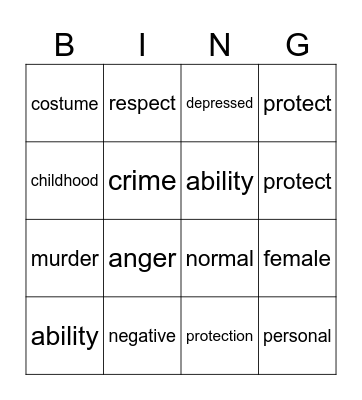 B2 U5 Under the Costume Bingo Card